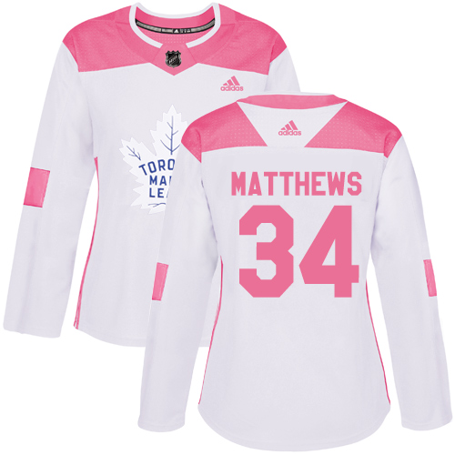 Adidas Maple Leafs #34 Auston Matthews White/Pink Authentic Fashion Women's Stitched NHL Jersey